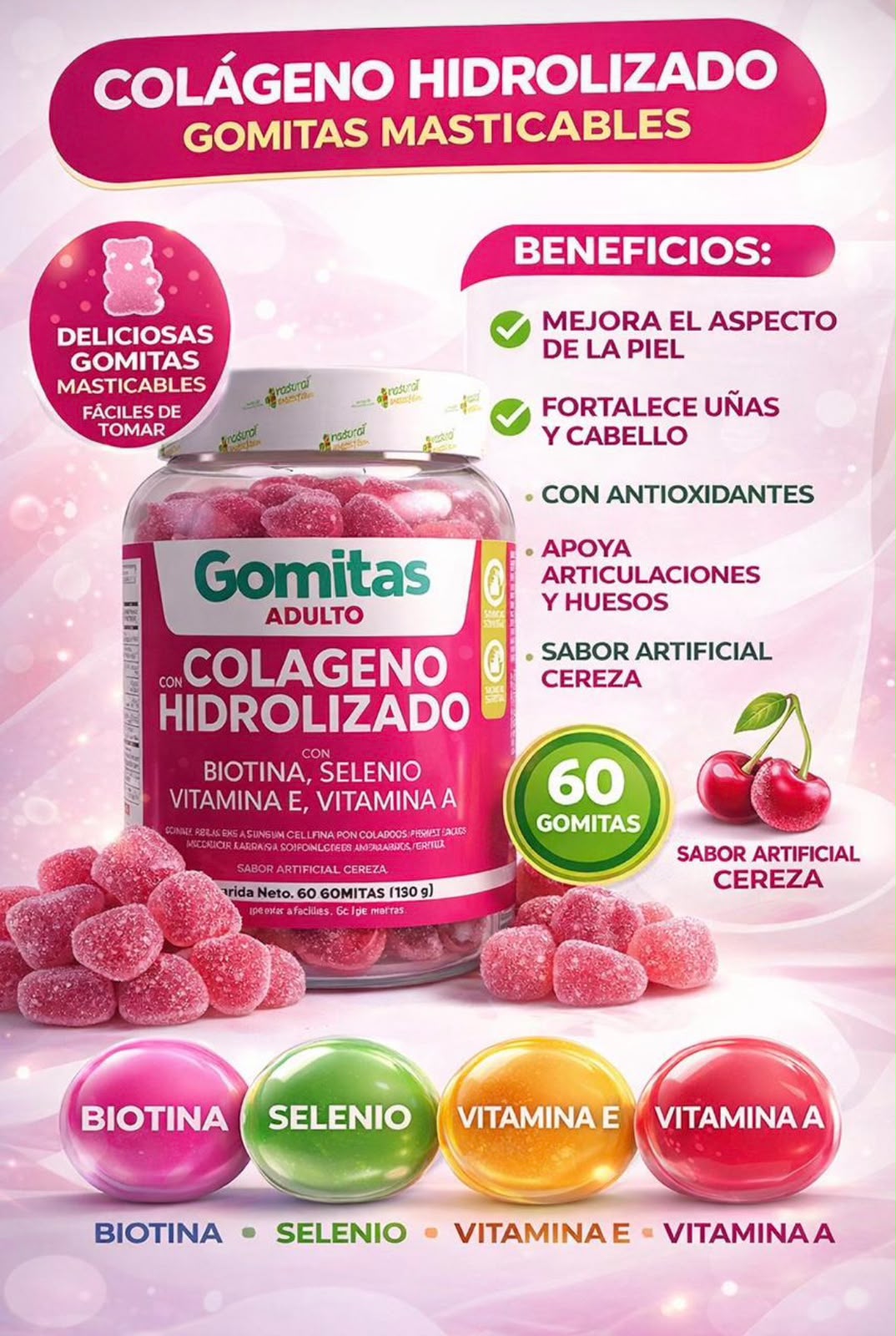 NATURAL HEALTH COLAGENO HIDROLIZADO X60 GOMITAS