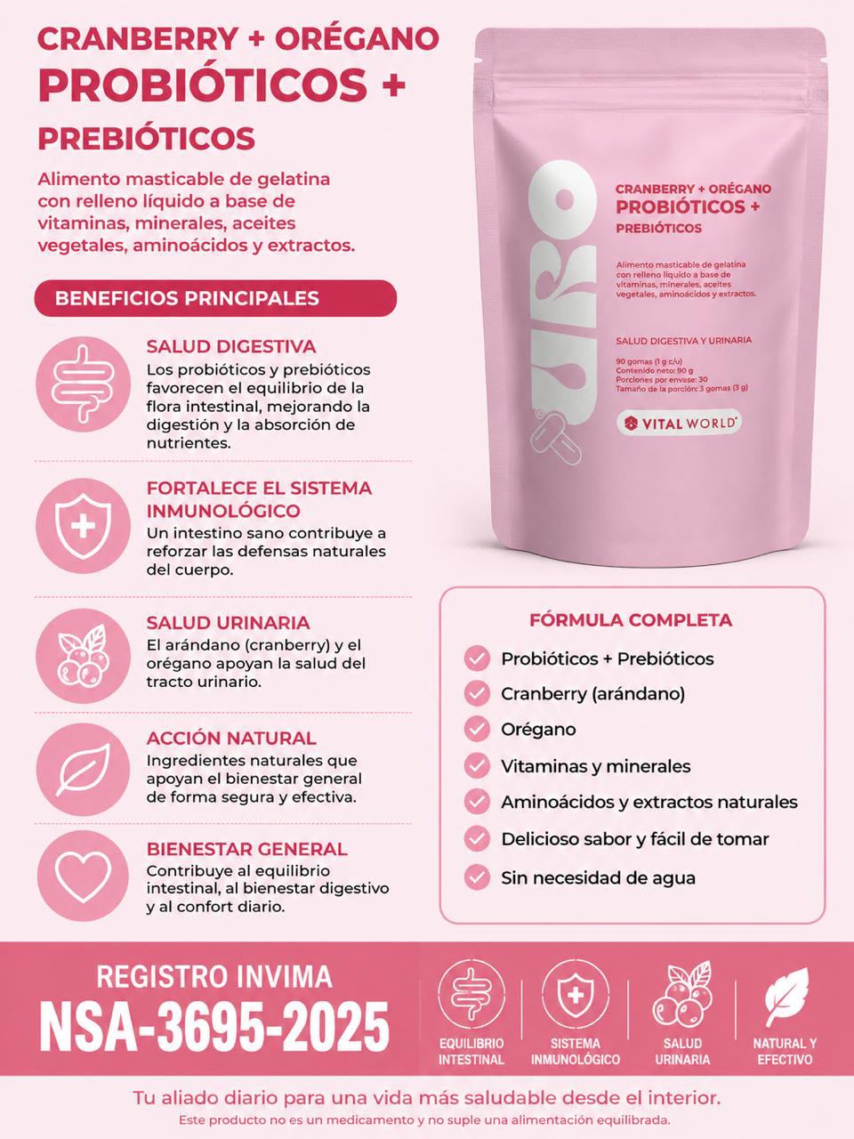 URO CRAMBERRY + OREGANO + PROBIOTICOS + PREBIOTICOS X90 CAPSULAS