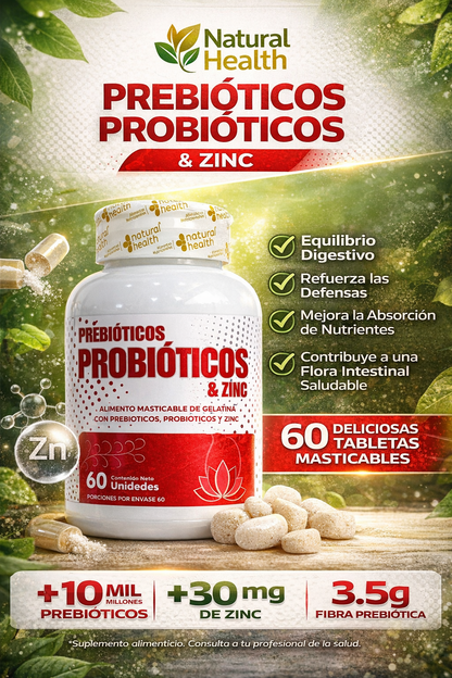 NATURAL HEALTH PREBIOTICOS PROBIOTICOS ZINC *60 UND
