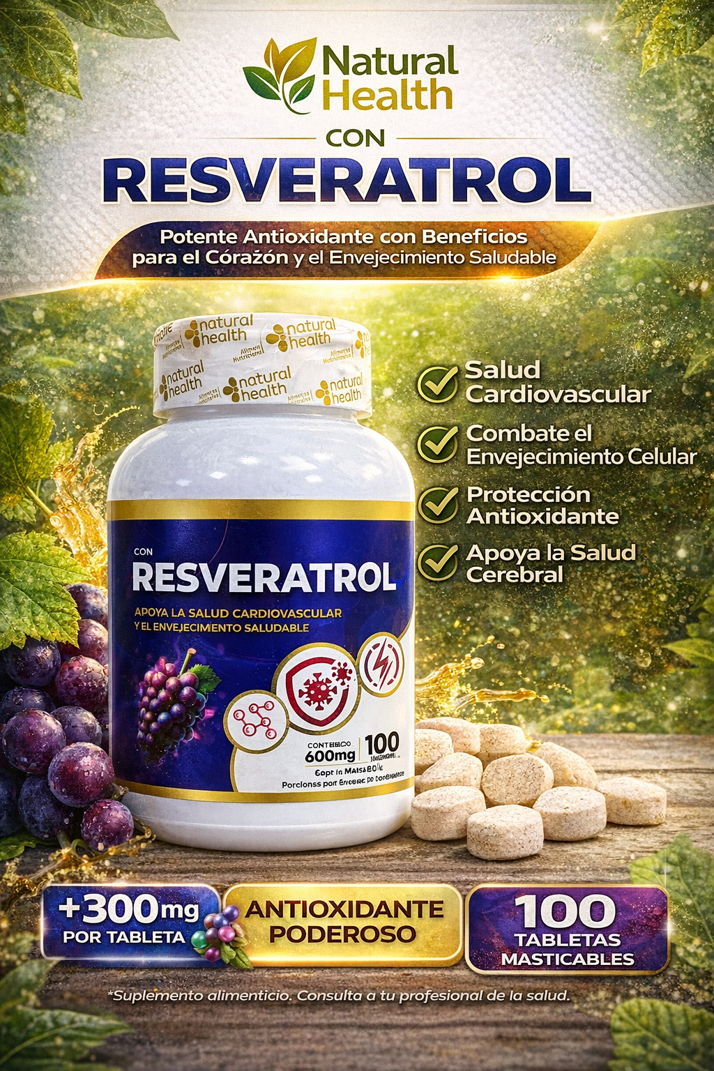 NATURAL HEALTH RESVERATROL *100 UND