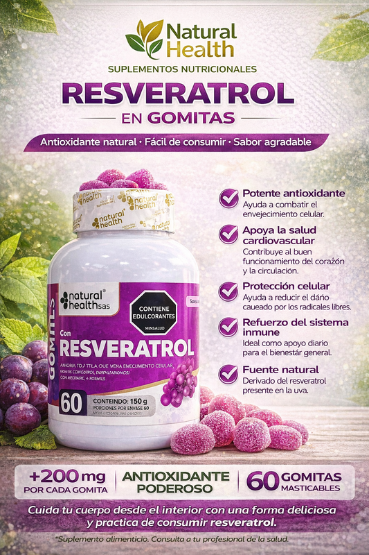 NATURAL HEALTH RESVERATROL *60 GOMITAS