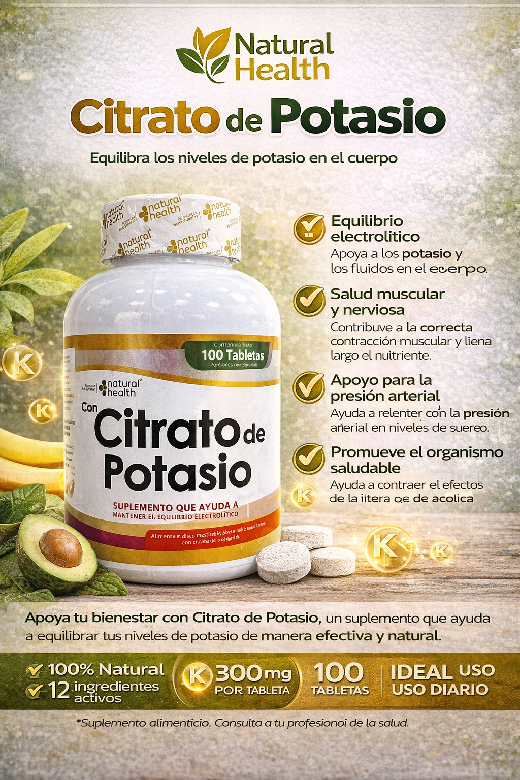 NATURAL HEALTH CITRATO DE POTASIO *100 UND