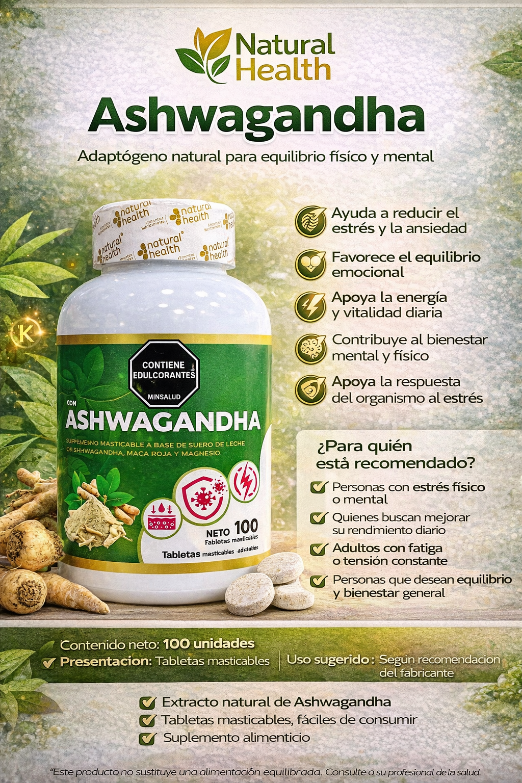 NATURAL HEALTH ASHWAGANDHA *100 UND