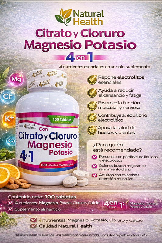 NATURAL HEALTH CITRATO CLORURO MAGNESIO POTASIO *100 UND