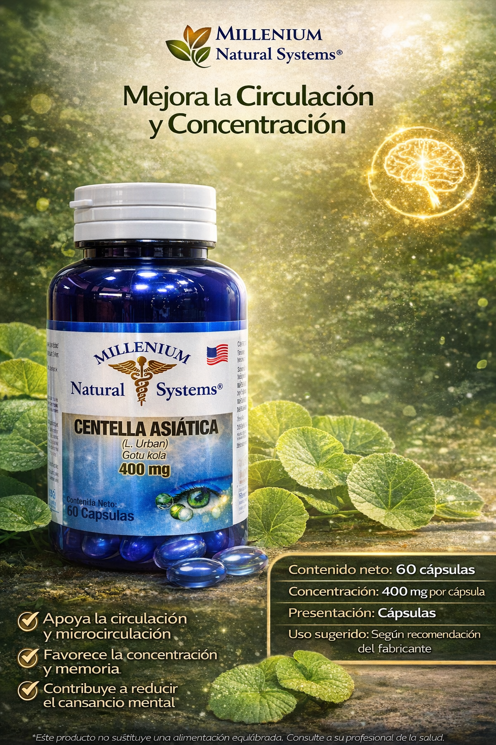 MILLENIUM NATURAL SYSTEM CENTELLA ASIATICA 400 MG *60 CAPSULAS