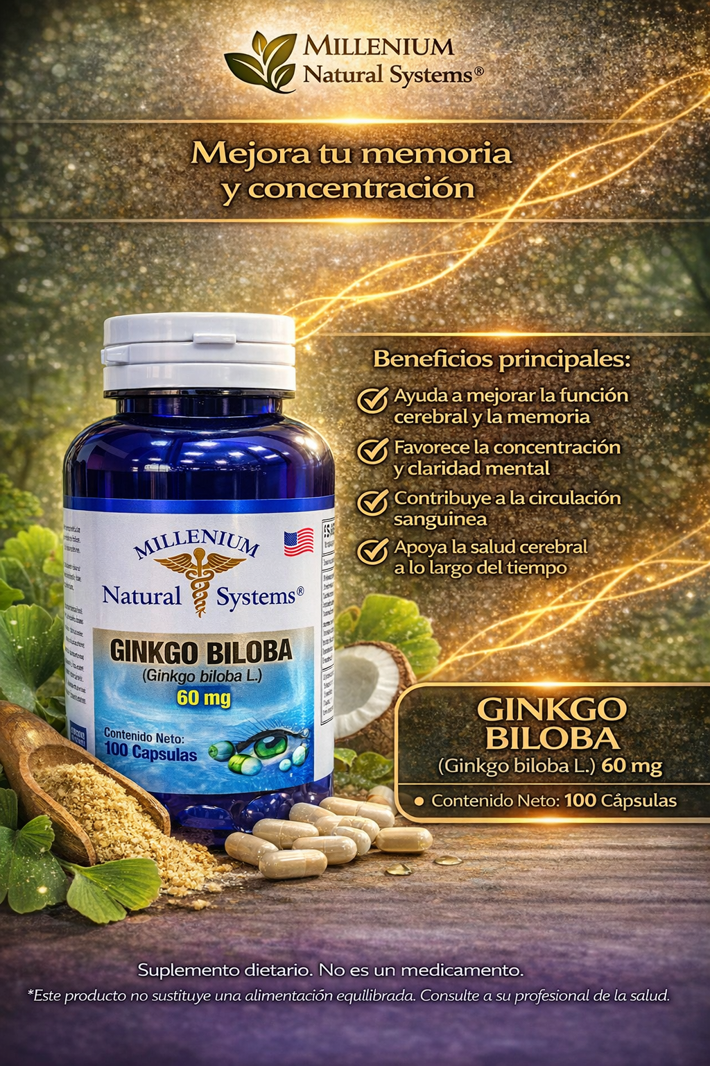 MILLENIUM NATURAL SYSTEM GINKGO BILOBA 60 MG *100 CAPSULAS