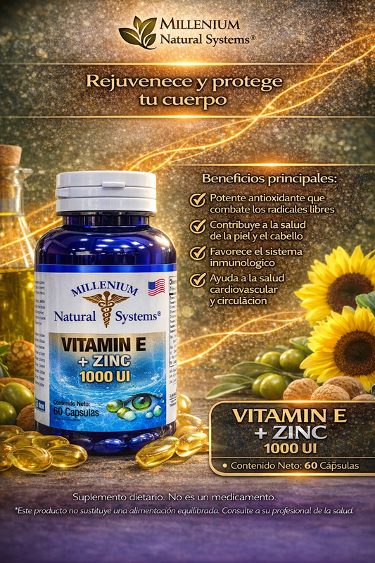 MILLENIUM NATURAL SYSTEM VITAMINA E 1000 UI + ZINC *60 CAPSULAS
