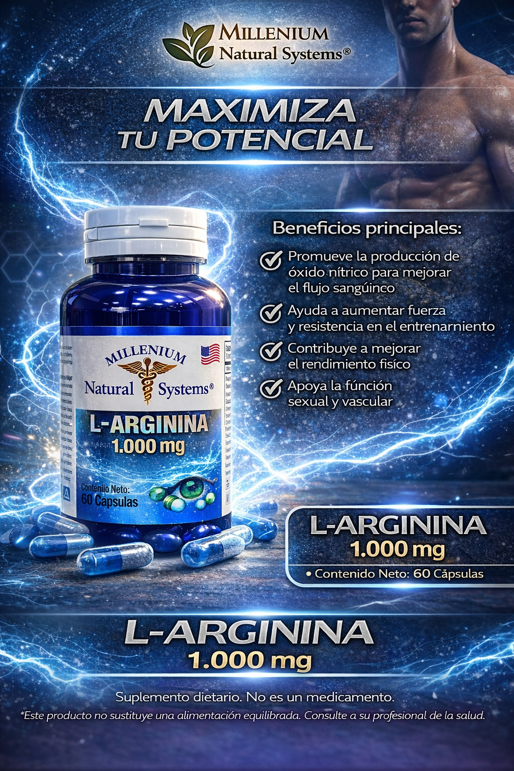 MILLENIUM NATURAL SYSTEM L-ARGININA 1000 MG *60 CAPSULAS