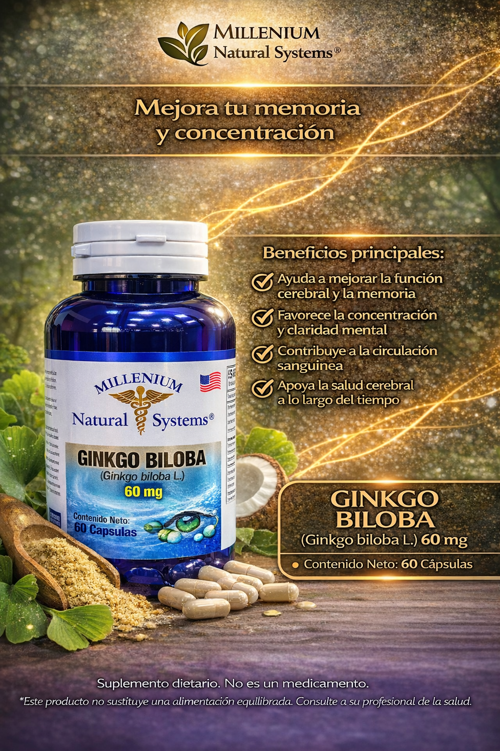 MILLENIUM NATURAL SYSTEM GINKGO BILOBA 60 MG *60 CAPSULAS